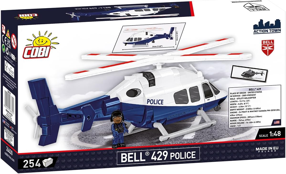 COBI Action Town Bell 429 - Police Helicopter Building Set, 254 Pieces