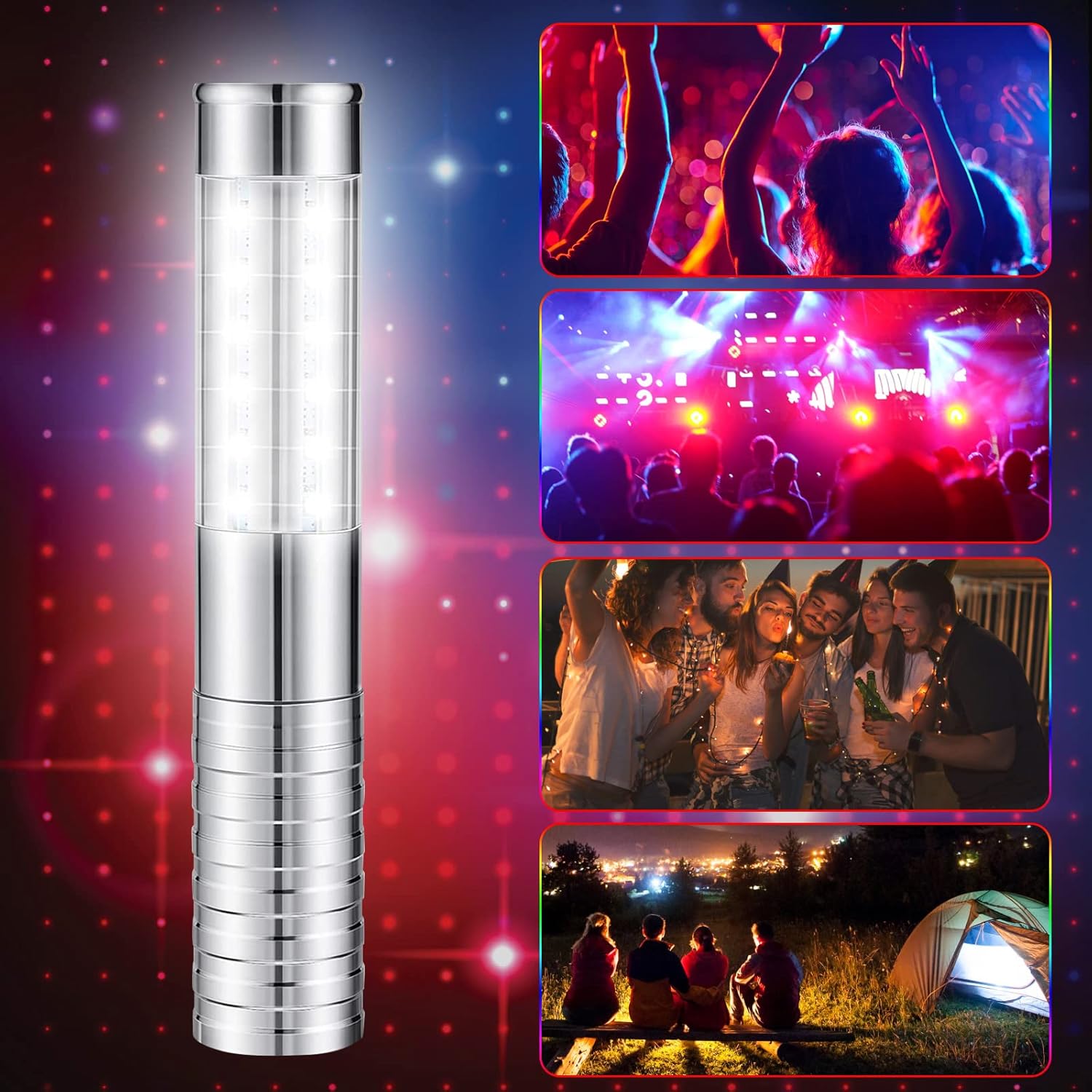 2Pcs LED Strobe Baton Lights LED Bottle Service Lights, Reusable LED Light Rechargeable Champagne Bottle Handheld Light Topper for Nightclubs, Weddings, Parties Activities (Silver)