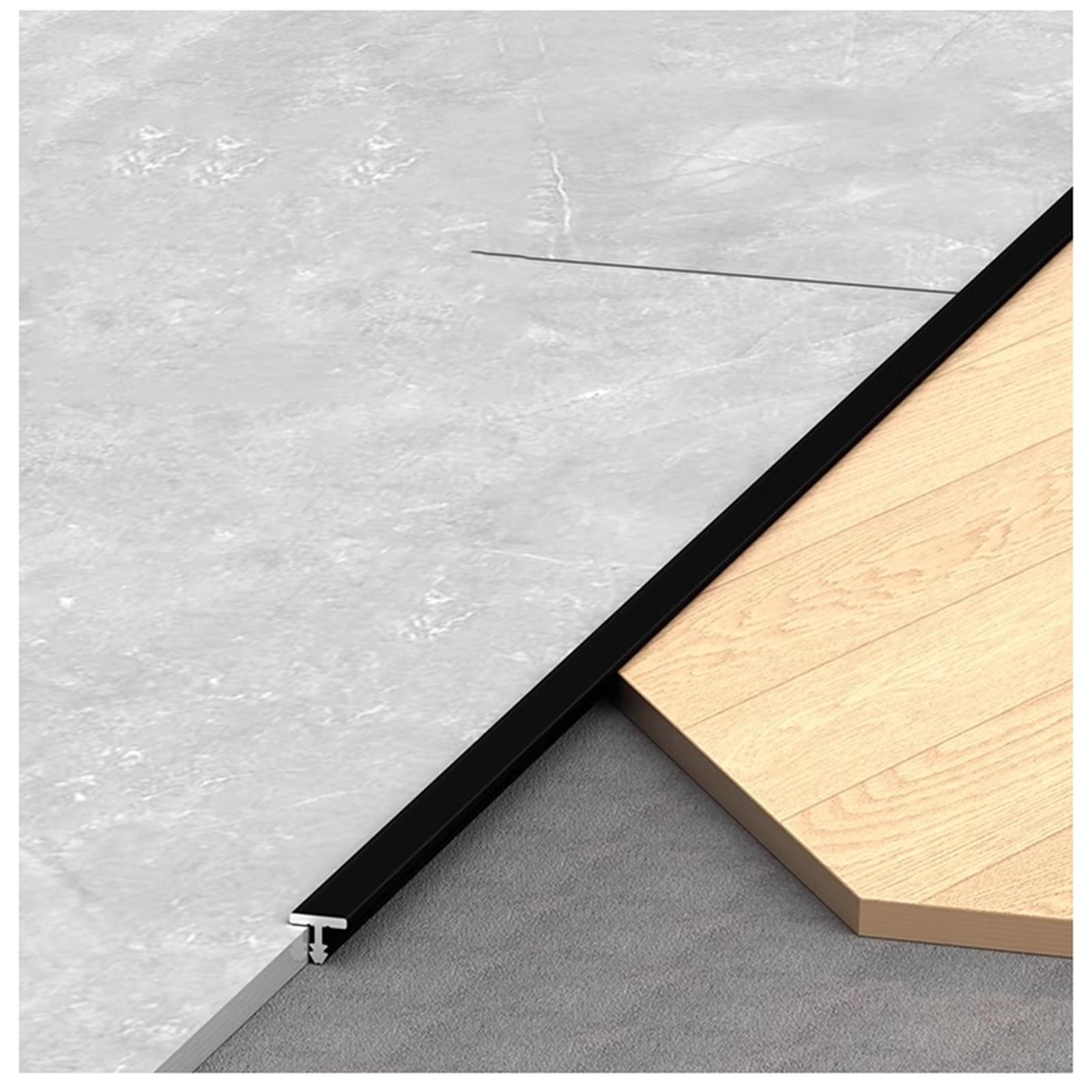 T-Profile Aluminium Threshold Strips Laminate Floor Strip, Pack of 3, 100cm/39.3" Edging Trim Strip for Home Door Floor(Black,6.0mm/0.23in)