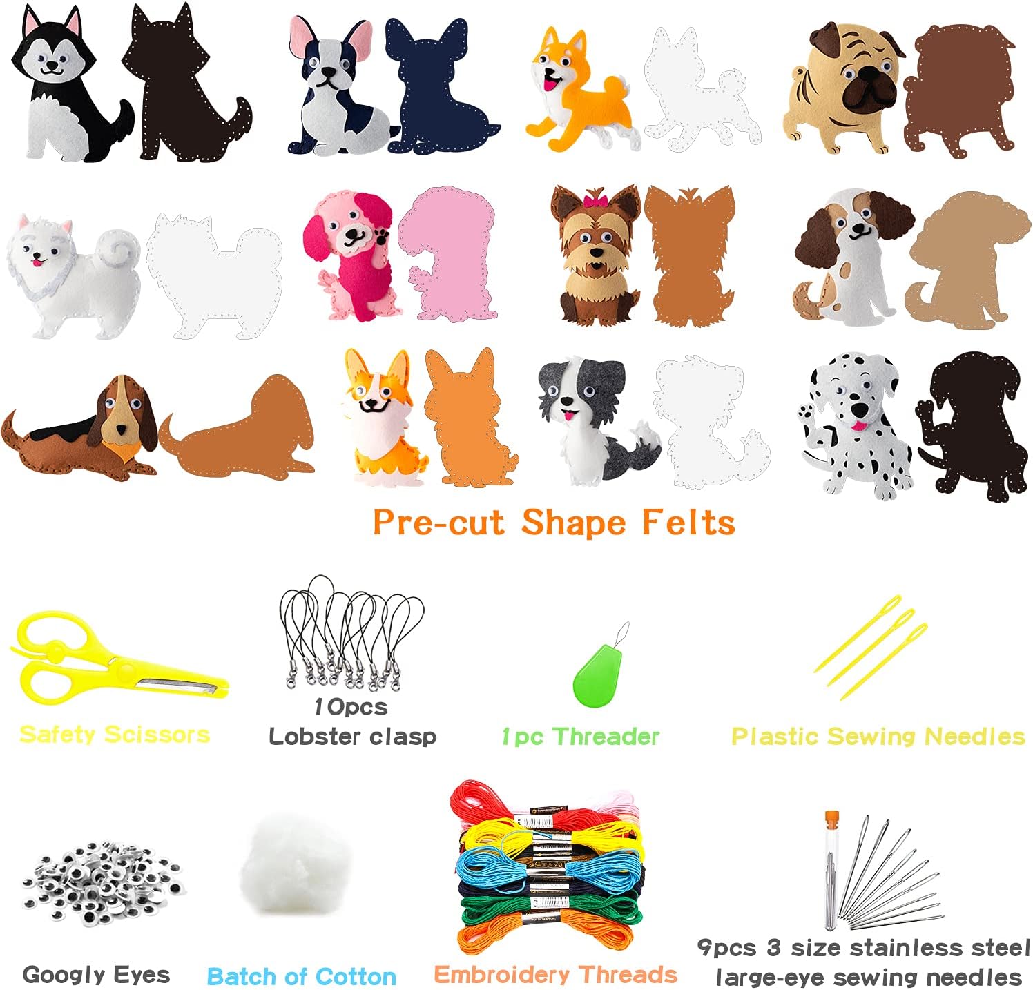 MALLMALL6 12Pcs Puppy Dogs Sewing Craft Kit DIY Sew Kits Stuffed Animal Animals Felt Crafts Package Birthday Gifts for Beginners Kid Boys Girls Dog Toys Art Project Games for Family Game Night : Toys & Games