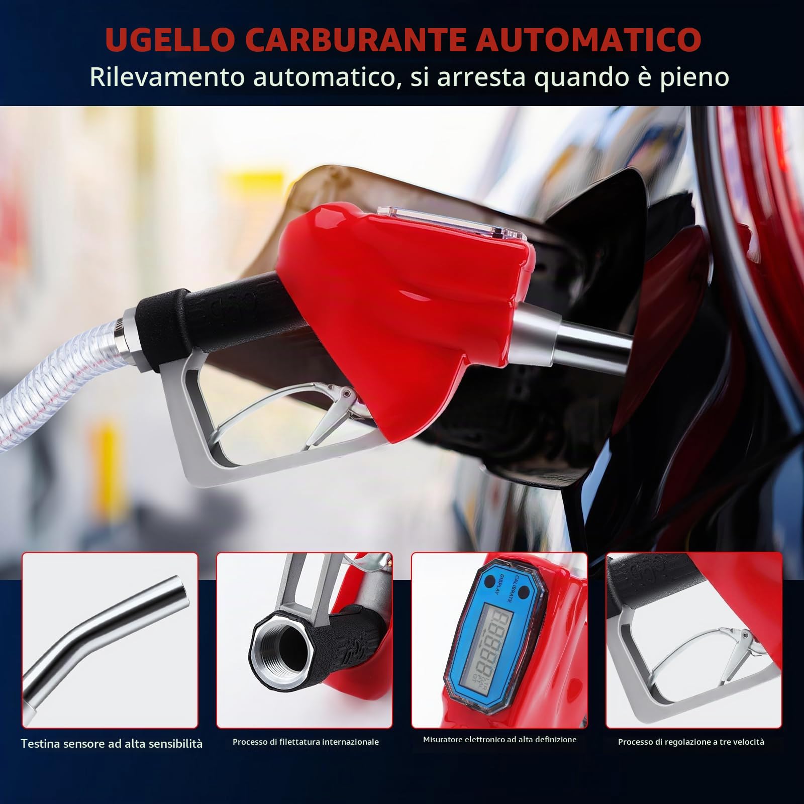 KAOLALI Diesel Pompa di Trasferimento 12V 990W, Pompa di Trasferimento del Carburante con Ugello di Spegnimento Automatico e Tubi, Kit Pompa Carburante Elettrica Autoadescante