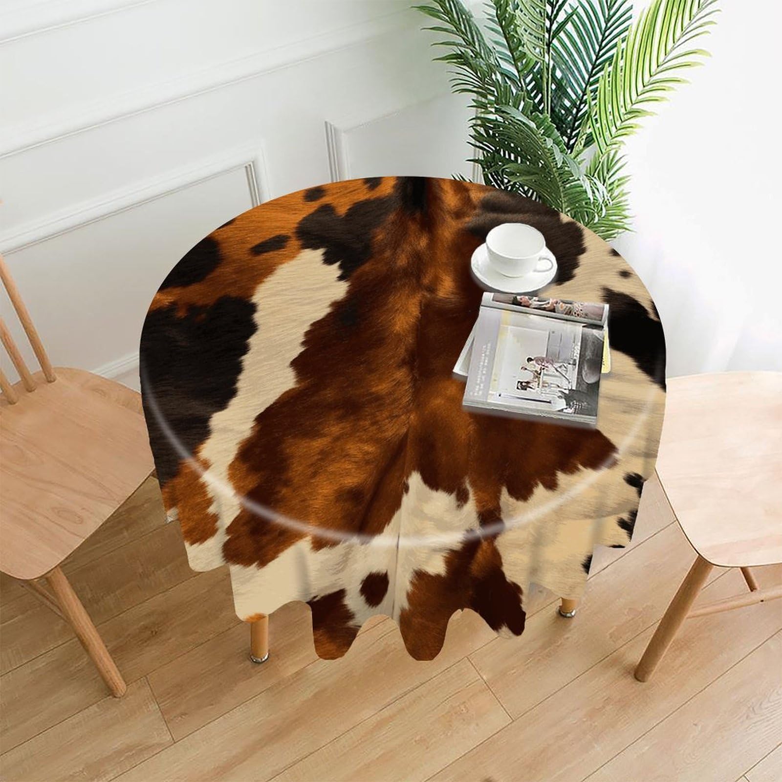 FekiLoot Abstract Cow Skin Round Tablecloth Cover 60 Inch Wrinkle Free Washable Polyester Fabric Table Cover Decorative Round Table Cloth for Home Dining Kitchen Party Farmhouse