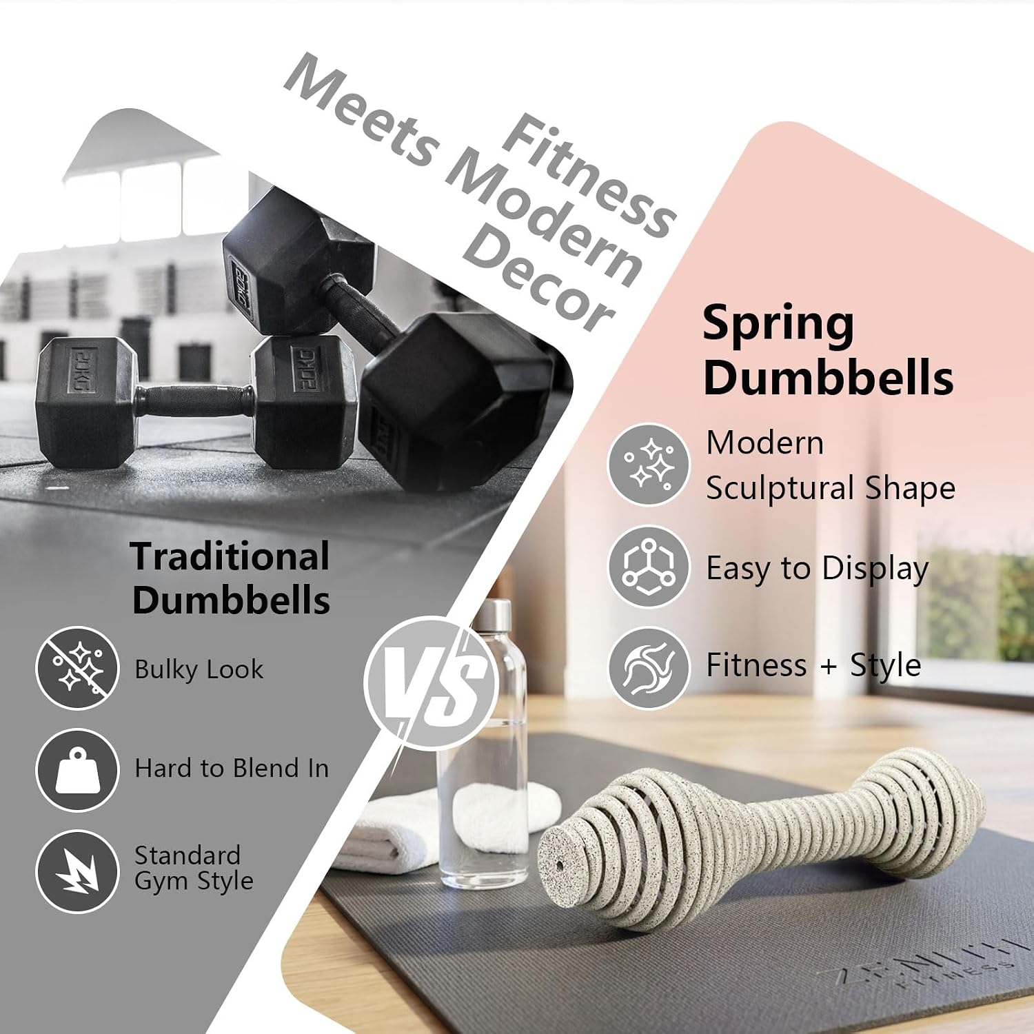 5.5 lb Dumbbells Set of 2 for Women, Spring Dumbbell Set with Solid Steel Core, Non-Slip Hand Weights for Home Gym, Pilates, Strength Training & Home Workout