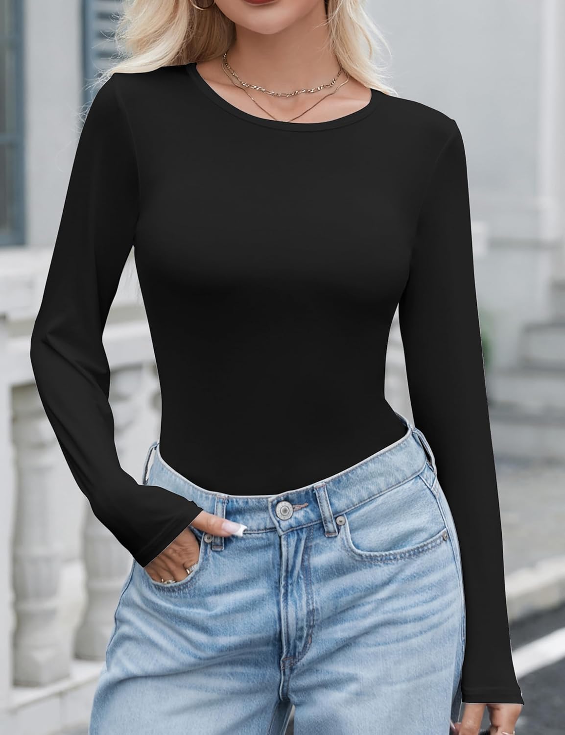 FEQO 3 Pack Women's Crewneck Long Sleeve Shirts Slim Fit Underscrubs Basic Comfort Long Sleeve Tops - Image 5