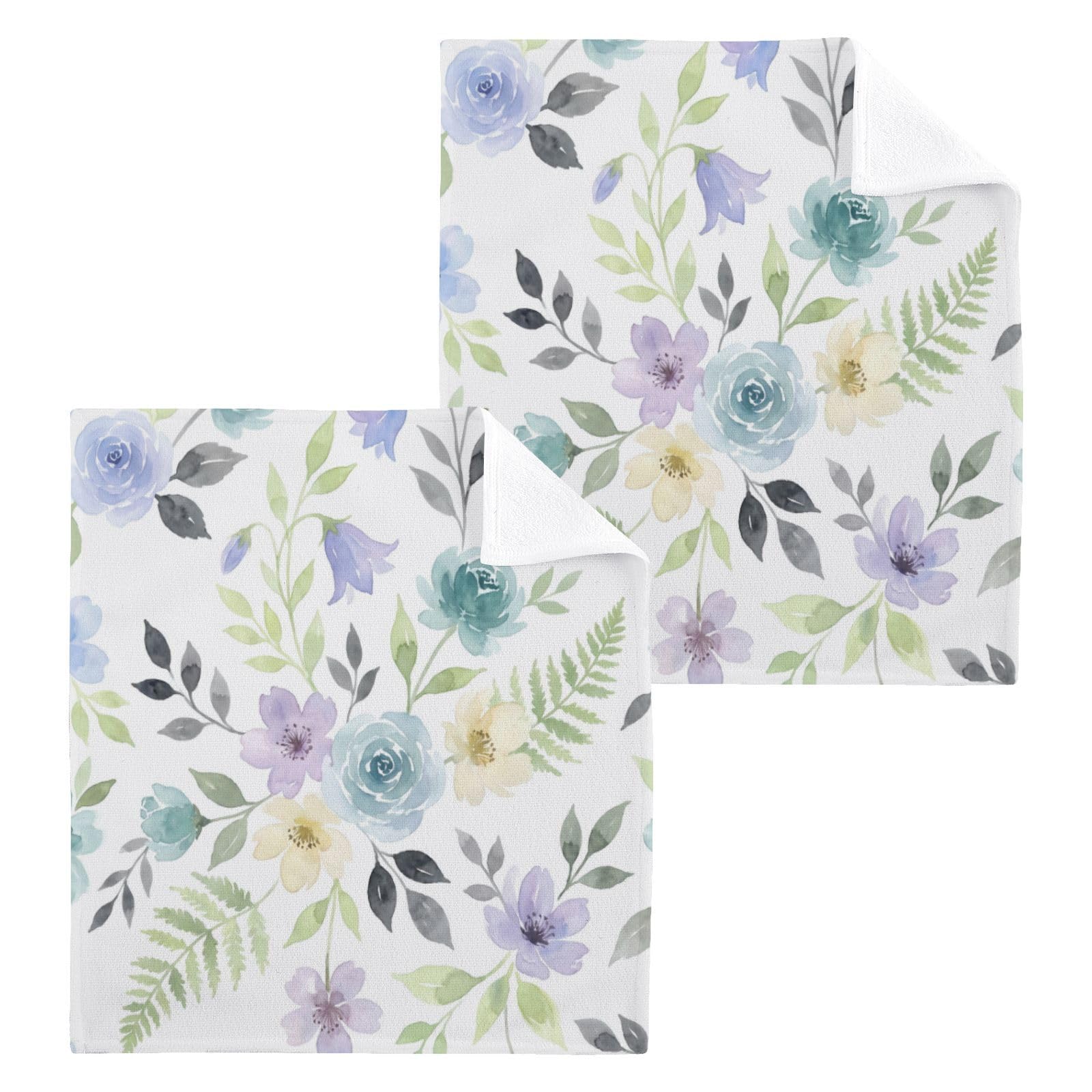BOESI Floral Pattern 12x12in Cotton Washcloth,Face Towel