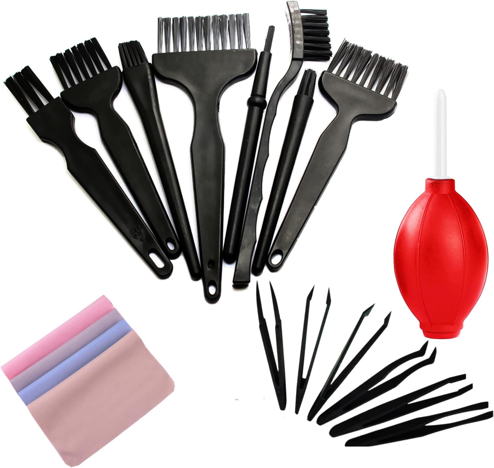Small Anti Static ESD Safe Cleaning Dust Brush Kit for Phone Computer Keyboard Laptop Screen Camera Lens,ESD Precision Plastic Tweezers Set,Microfiber Cleaning Cloths,Air Blow Cleaner