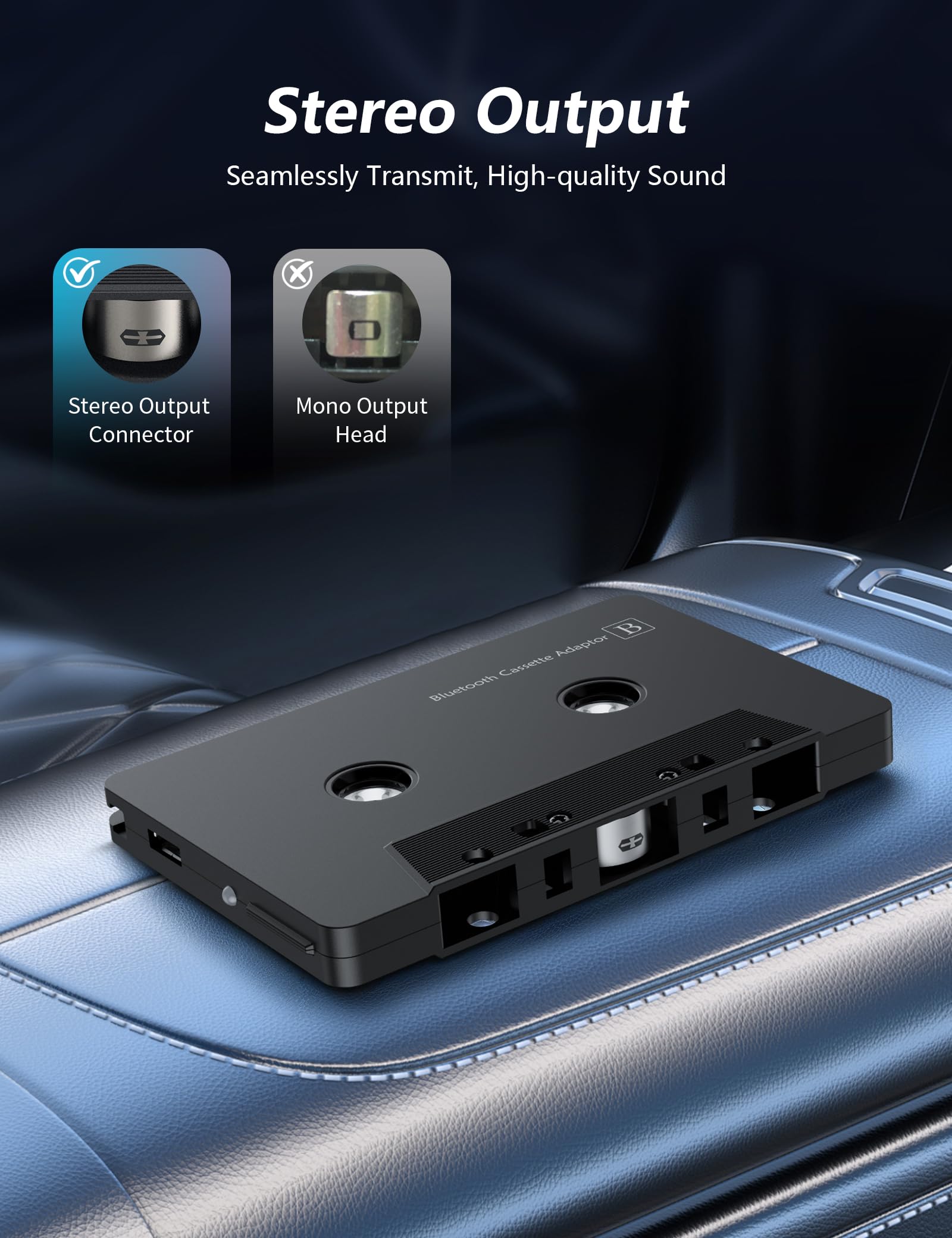 Bluetooth 5.0 Kassettenadapter für Autoradio, Drahtloser Auto Audio Cassette zu AUX Adapter mit Freisprechfunktion, Schwarz