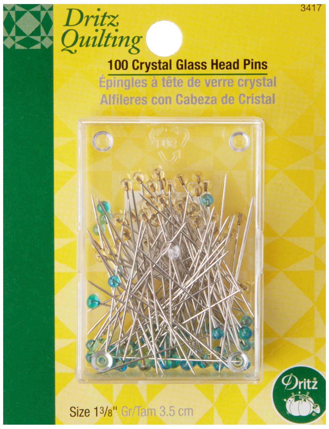 Dritz Quilting Crystal Glass Head Pins, 1-3/8-Inch, 100 Count