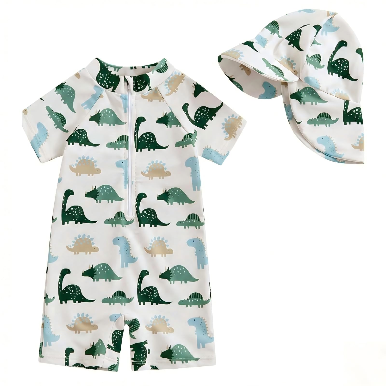WYTbaby Traje de baño para bebé, ropa UV de una pieza, manga corta, ropa protectora UV para bebé niño con sombrero para el sol