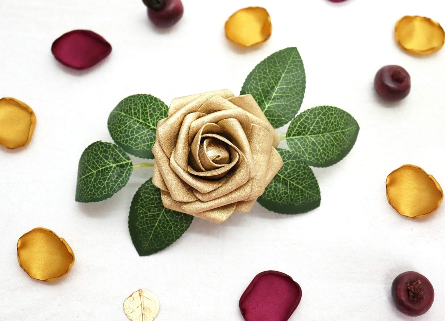 D-Seven Artificial Flowers 30PCS Gold Rose Real Looking Fake Roses with Stem for DIY Wedding Bouquets Centerpieces Party Baby Shower Home Decorations (Gold) - Image 6