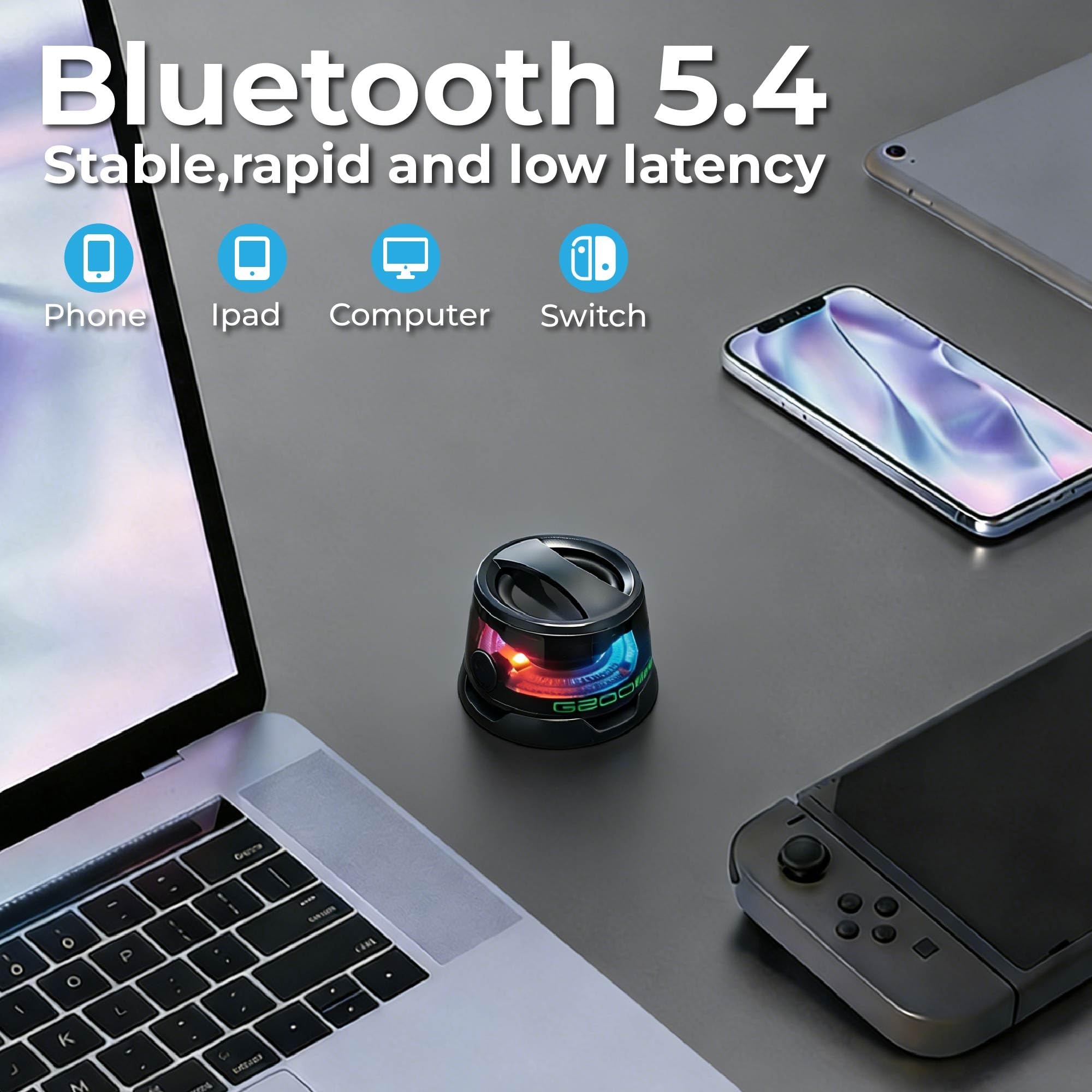Altoparlante magnetico Bluetooth Supporto per telefono Altoparlanti Bluetooth Magnete per PC iPhone Android, piccolo altoparlante portatile con RGB per campeggio, feste, scrivania. 2