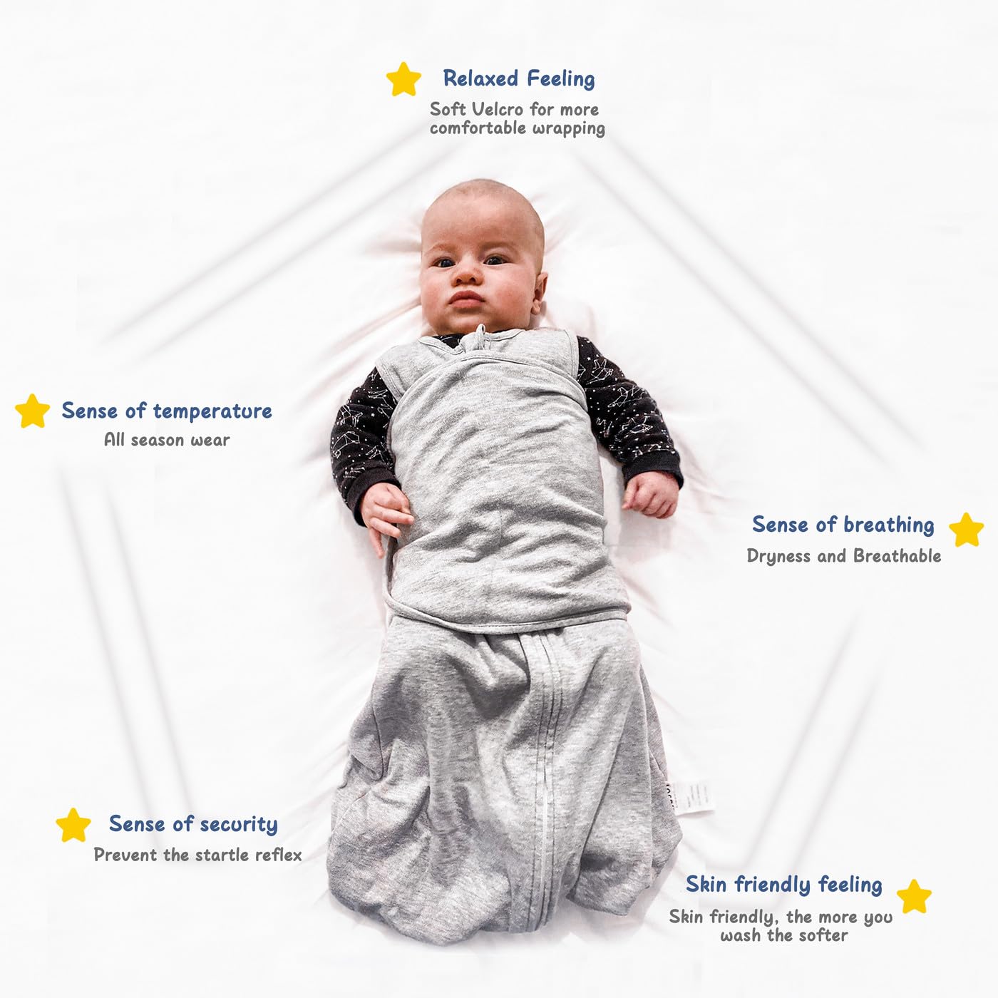 ZIGJOY Newborn Sleeping Bag Swaddle Wrap 1.0 TOG Baby Swaddle Sleeping Bag 100% Cotton Baby Wearable Blanket for New born Infant Boy Girl Grows 6-12 Months - Image 3