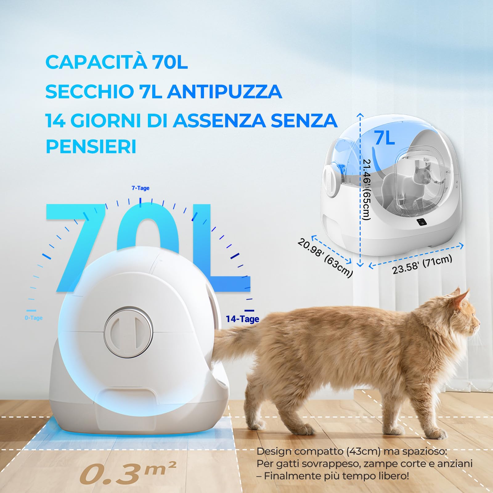 CATLINK Baymax Lettiera Gatto Autopulente,Lettiera Autopulente per Gatti 70L, Design Anti-Fuoriuscita Aggiornato, Tecnologia Anti-Odore e Sicurezza, Controllo App Intelligente, Ideale per Più Gatti