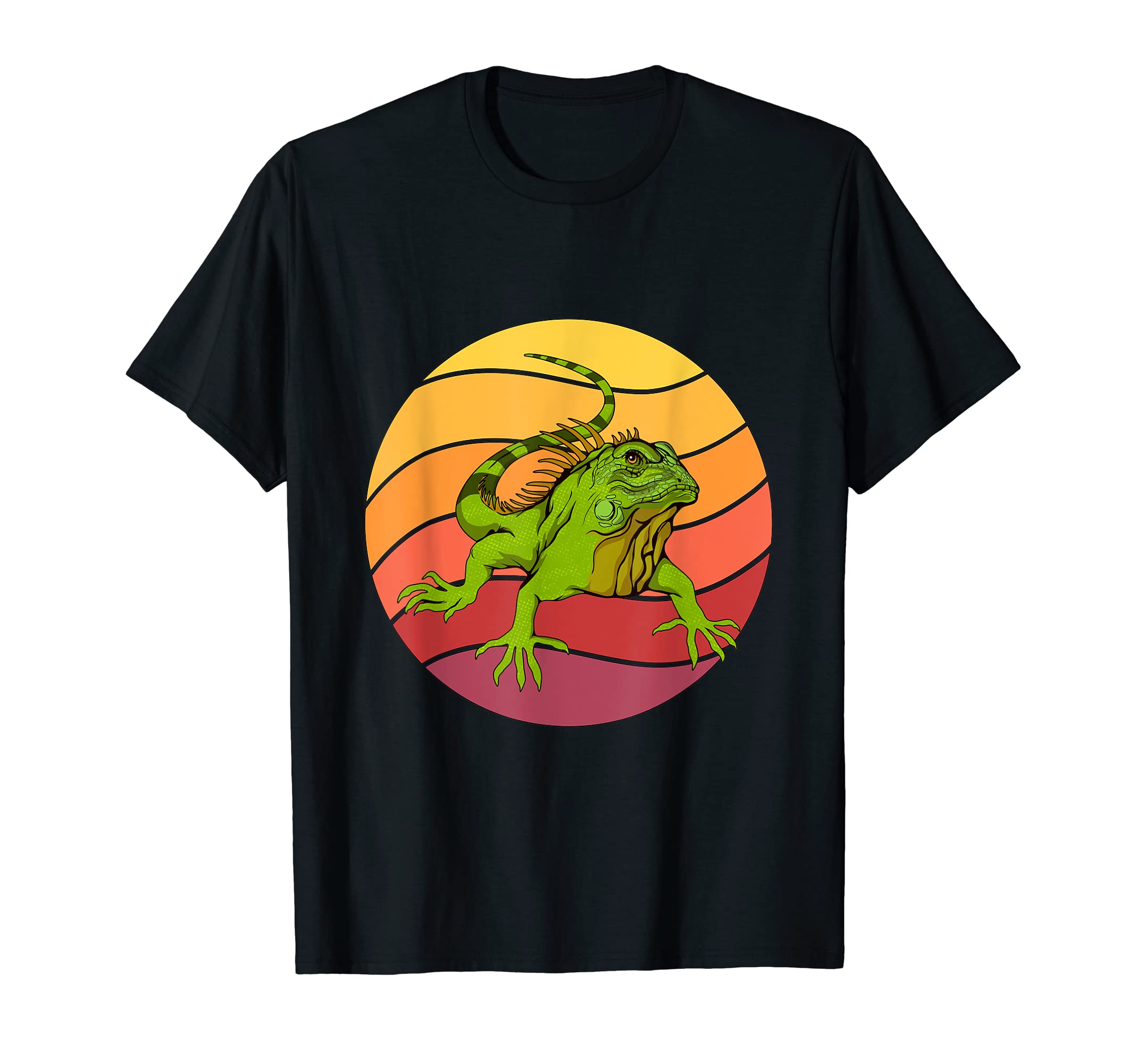 Iguana Retro Sunset Reptile Iguanas T-Shirt, Black
