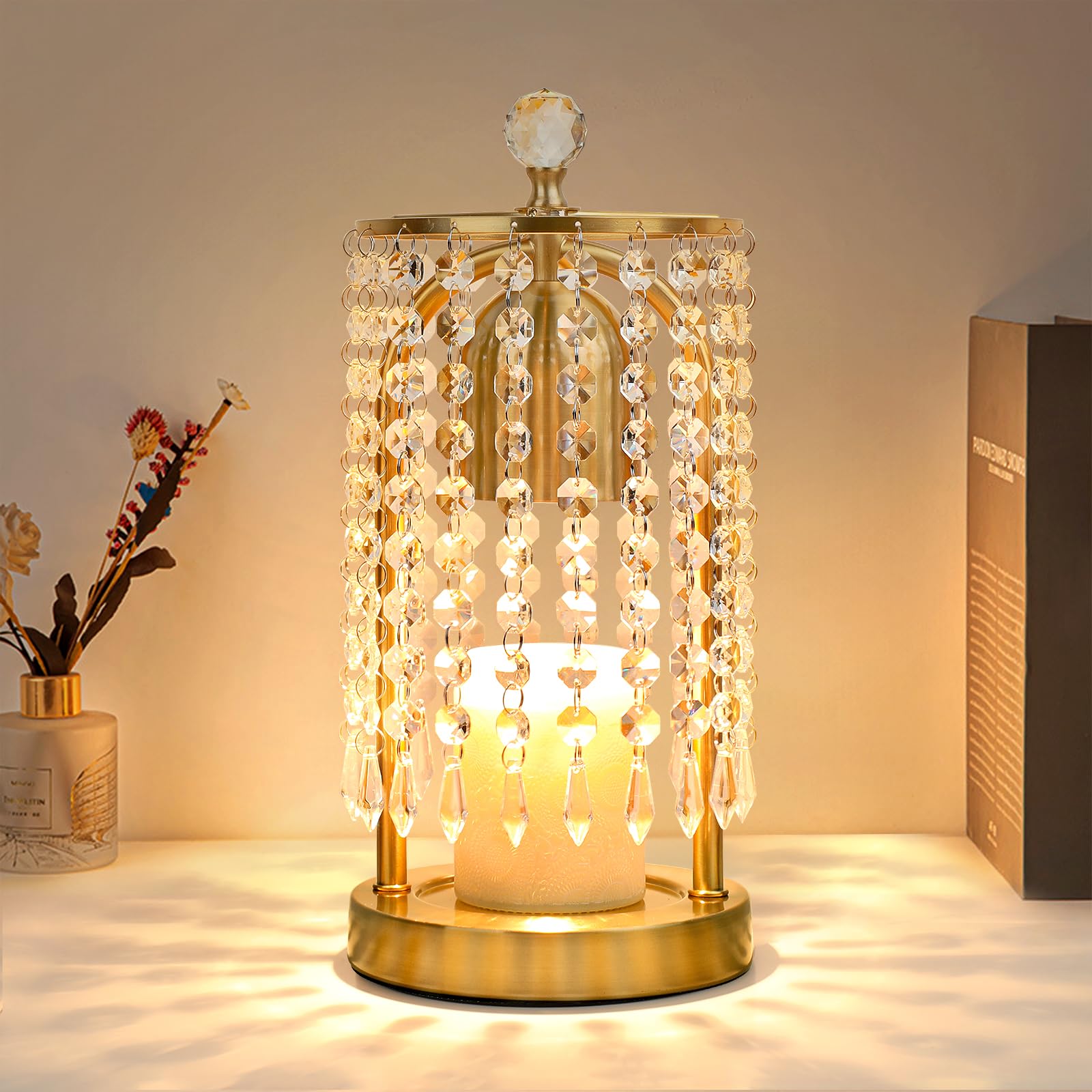 AromaGlow Luxury Candle Warmer – Golden Brass Dome, Flameless Electric Melter, Timer, For Jar Candles, Perfect Holiday Gift