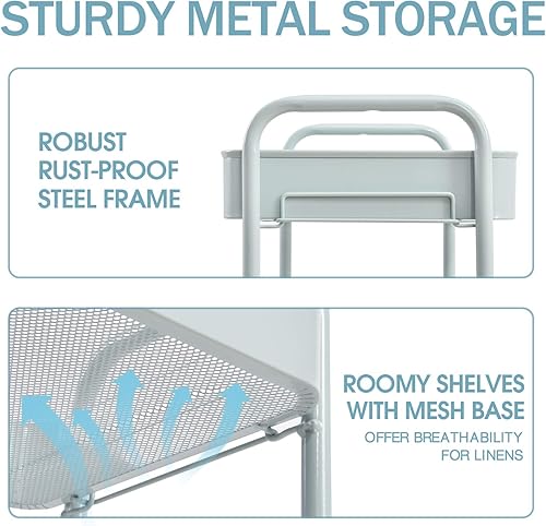 Miniatura 3 de TOOLF Carrito con ruedas de 3 niveles, carrito utilitario de metal con ruedas con cerradura, carrito de almacenamiento para manualidades, carrito