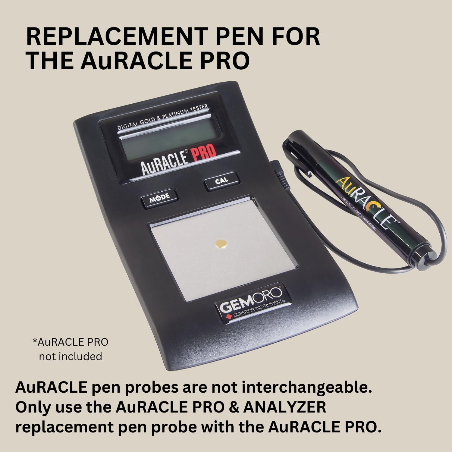 GemOro Auracle Pen Probe | Plug & Play Replacement for AuRACLE Analyzer & AuRACLE PRO Gold & Platinum Testers Only | Precision Tool with Expert Professional Reading & Accuracy (Black)