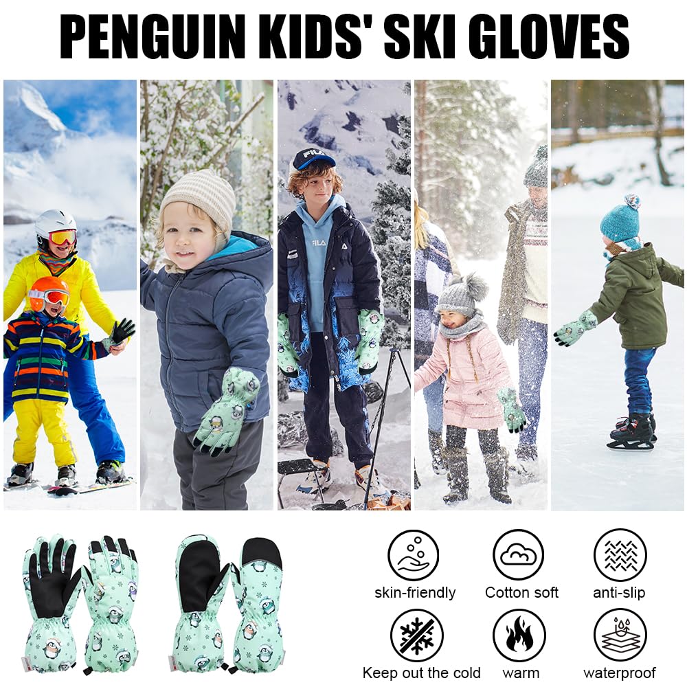 Guanti da Neve Bambino Impermeabile, Guanti Termici Bambino e Bambina, Guanti da Sci da Neve Pile, Guanti Bambino Sport Antivento Muffole Invernali Ragazzo Imbottiti Riscaldati