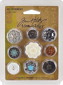 Tim Holtz Idea-ology Fanciful Buttons - 9 Vintage Style Plastic Buttons For Crafting