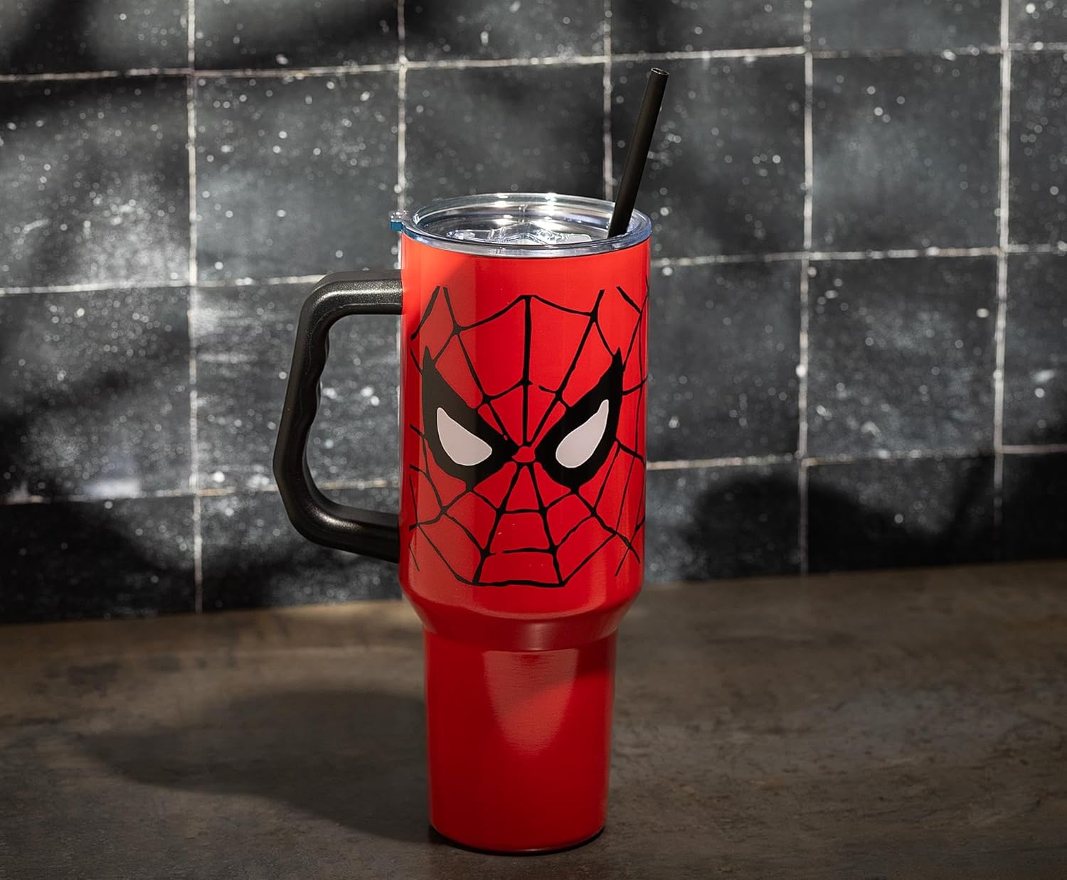 Silver Buffalo Marvel Spider-Man Double Walled Stainless Steel Tumbler with Handle and Straw, Fits in Standard Cup Holder, 40 Ounces - Image 5