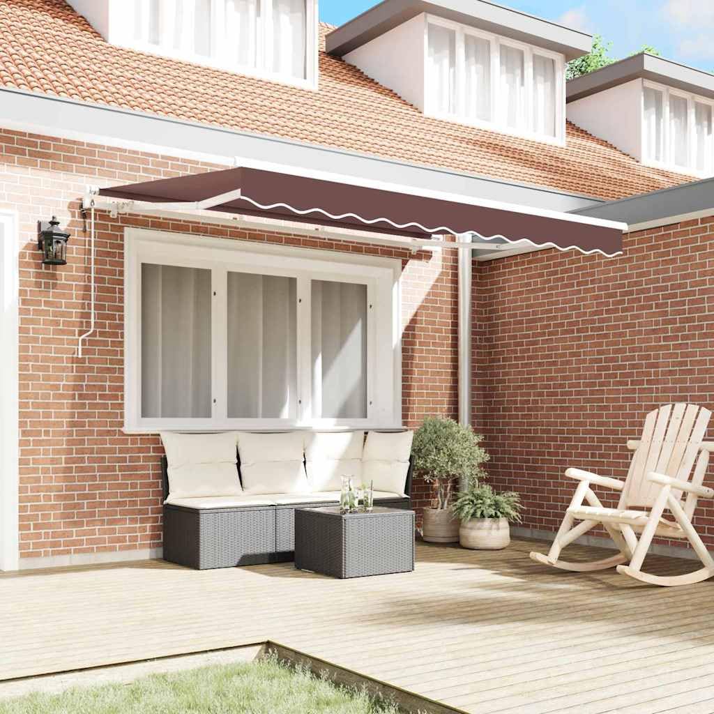 Toldo retráctil de 350 x 200 cm marrón con brazo articulado con mando a distancia, toldo retráctil de tela y aluminio, protección solar para jardín, terraza y balcón