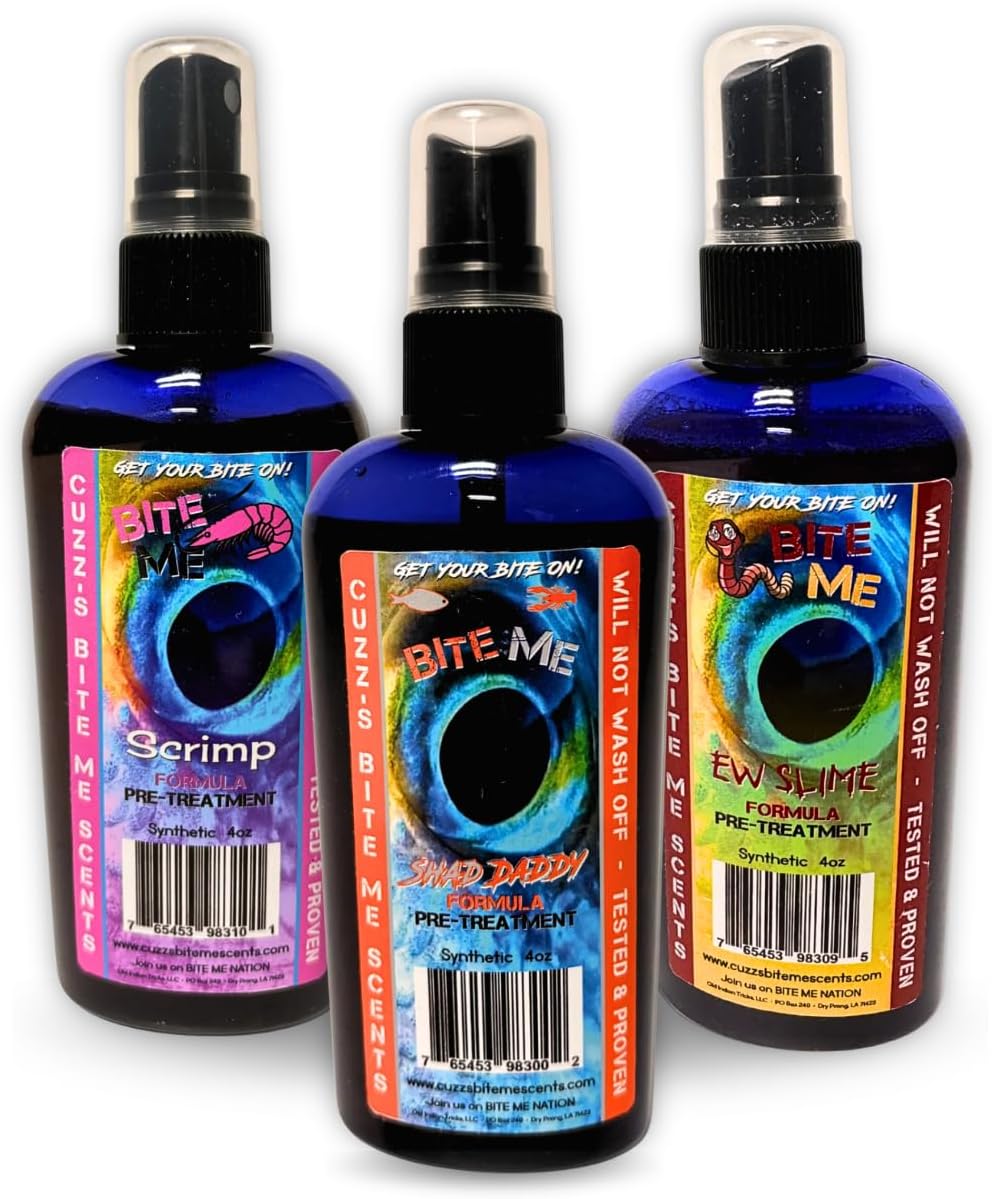 Cuzz's Cooter Juice BITE ME Fishing Scent Bundle - Scrimp, ShadDaddy, EW Slime - Synthetic Fishing Scents for Baits and Lures
