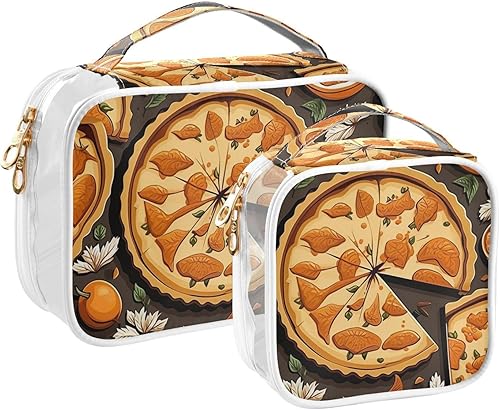 Funny Orange Pie Clear Toiletry Bag for Traveling,2 Pack Makeup Cosmetic Bag with Zipper,Travel Bag for Toiletries,Travel Essentials 21215178