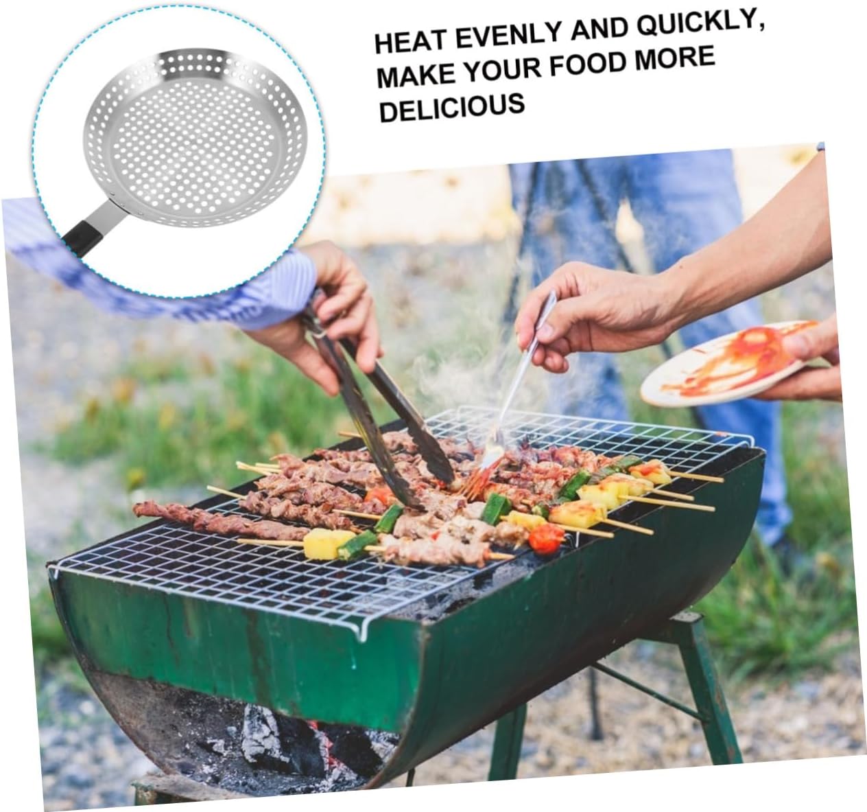 iplusmile Stainless Steel Barbecue Plate Outdoor Bbq Tool Non Stick Grill Pan for Steaks Chicken Fish Burgers Vegetables with Grease Drainage and Even Heating for Home and Barbecues
