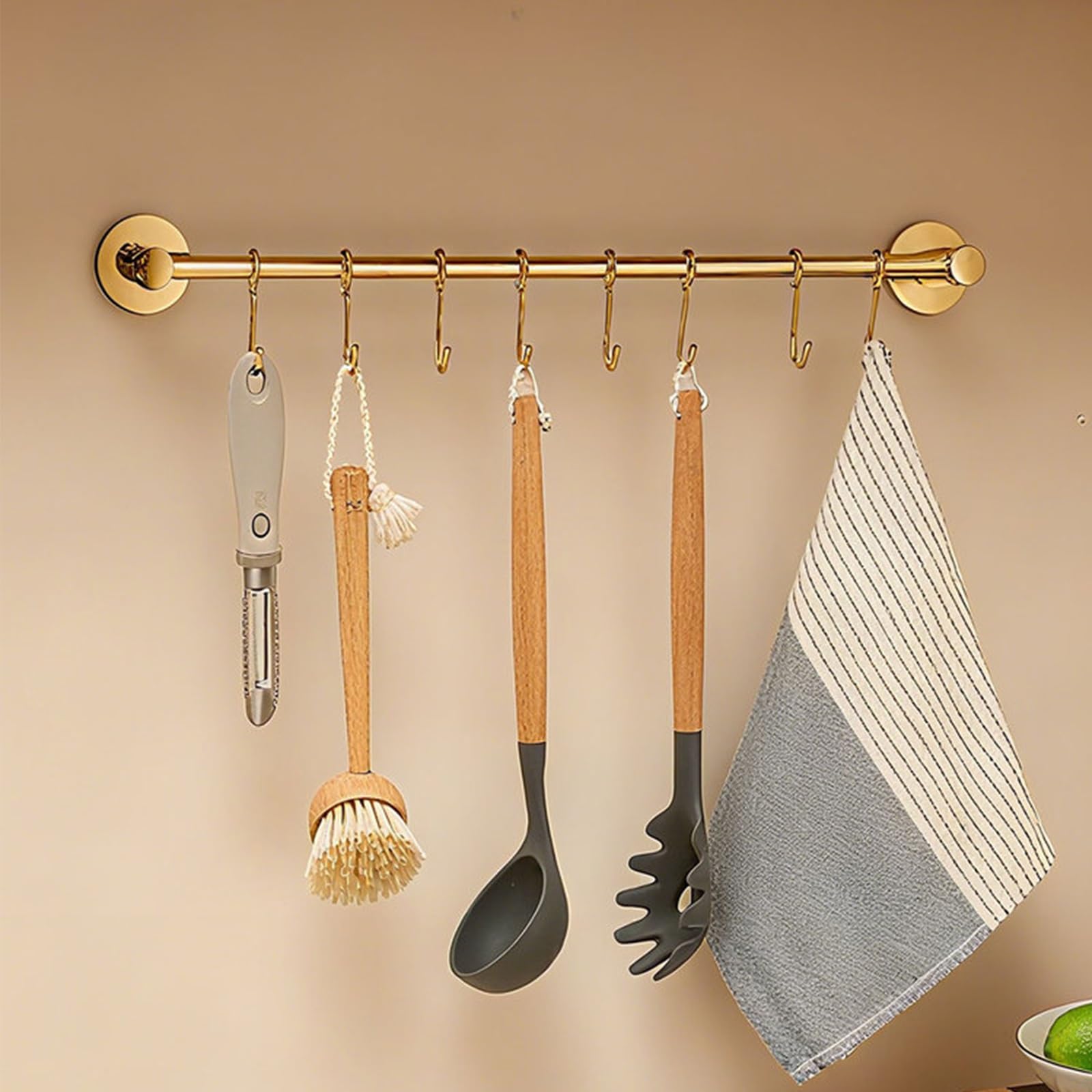 YXLLGS Wall Mount Kitchen Utensil Rail, Electroplated Stainless Steel Hook Rack with Movable Closed Hooks for Spoon Spatula Towel(50x7x5cm/19x2.7x1.9in)
