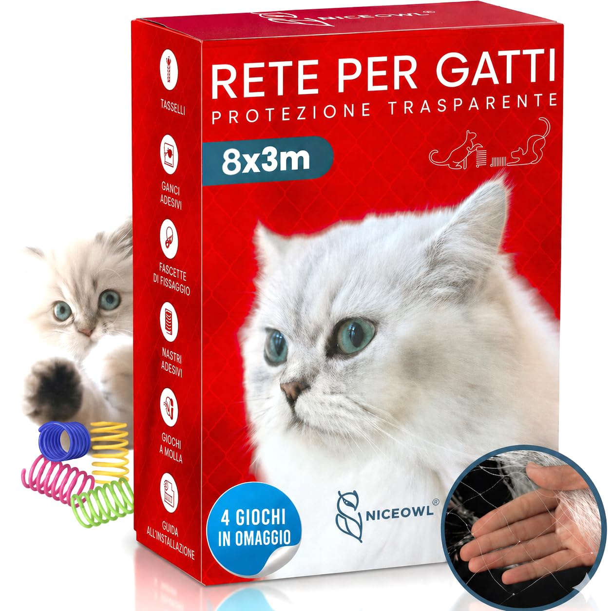 Rete per Gatti I Trasparente I 8x3m I Giocattolo Regalo I Rete per Gatti Balcone Trasparente I Rete Balcone per Gatti | Rete Protezione Balcone e Finestra per Gatti