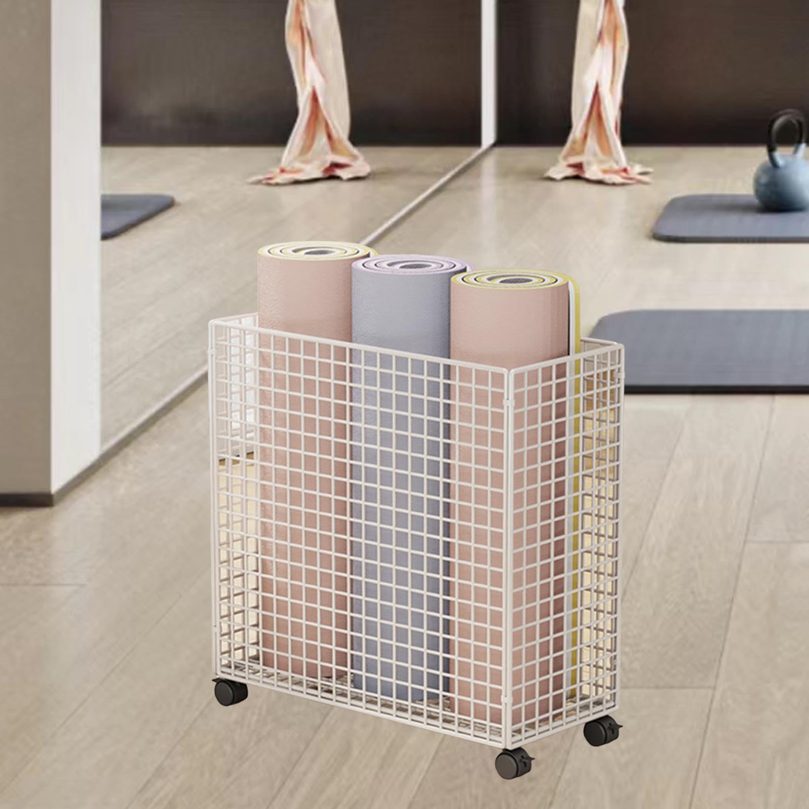 Carrello Portabiancheria Pieghevole Compatto con Ruote in Ferro Traspirante Multifunzionale Adatto per Camere da Letto, Palestre, Dormitori, Lavanderi, Bianco