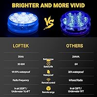 Vista 6 de LOFTEK Luces LED sumergibles con control remoto, 13 luces LED de piscina para piscina enterrada y elevada con imanes y ventosas, 16 luces