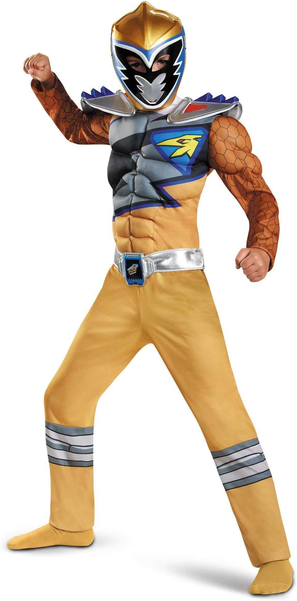 Gold Power Rangers Dino Charge Classic Muscle Costume for Boys with Mask, Small (4-6)