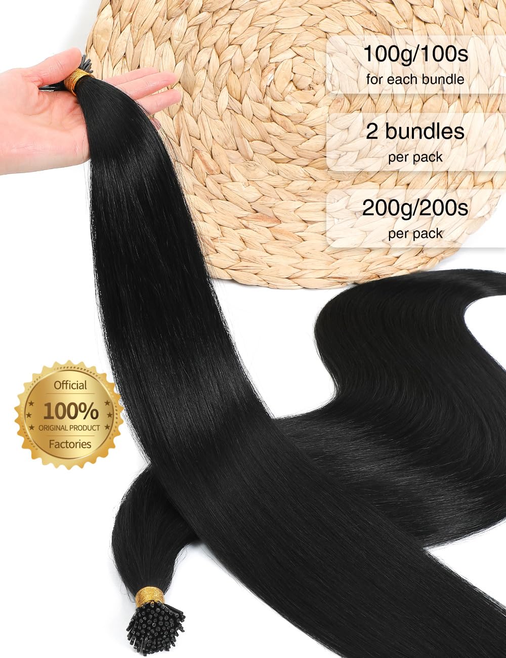 I Tip Hair Extensions 200g/200s,26 Inch Long Synthetic Off Black Invisible Itip Hair Extensions Straight for Women