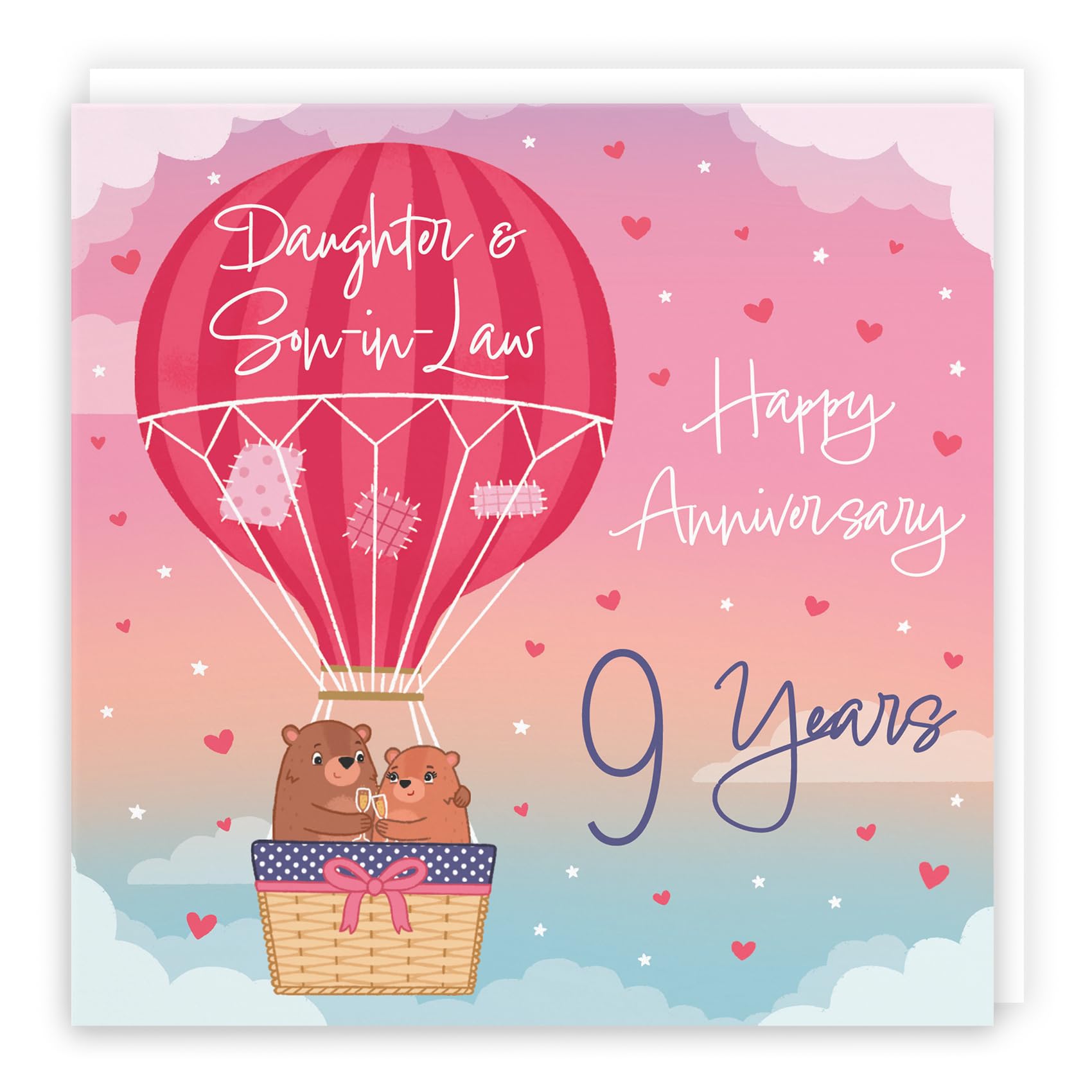 Hunts England, 9th Daughter And Son-in-Law Hot Air Balloon Anniversary Card, Cute Bears