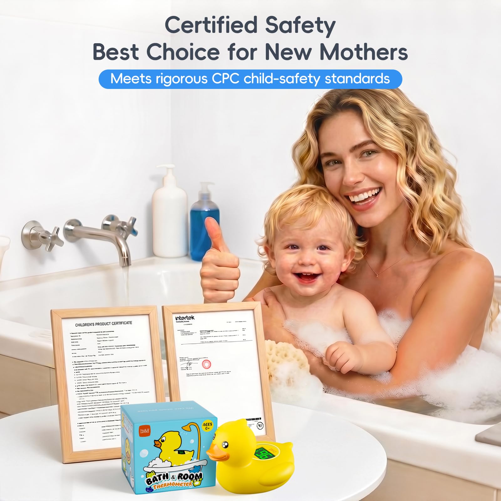 b&h Wiederaufladbares Baby-Badethermometer, digitales schwimmendes Duschthermometer für Neugeborene Badewanne und Zimmer, verbesserte Ausschaltfunktion, schnelle Temperaturmessung, Sicherheit