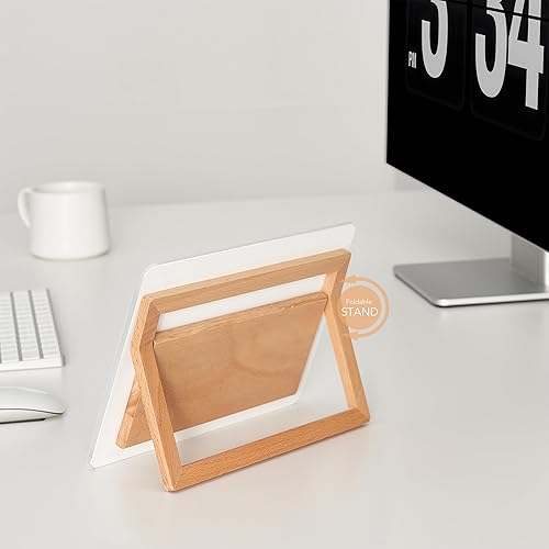 Miniatura 4 de Pizarra blanca de escritorio de vidrio con soporte de madera reversible, pequeña pizarra blanca portátil de borrado en seco, caballete de bloc de