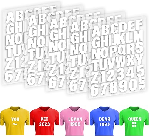5 hojas, 215 letras y números para planchar para ropa, letras de vinilo de 2 pulgadas con letras de transferencia de calor de poliuretano A-Z,