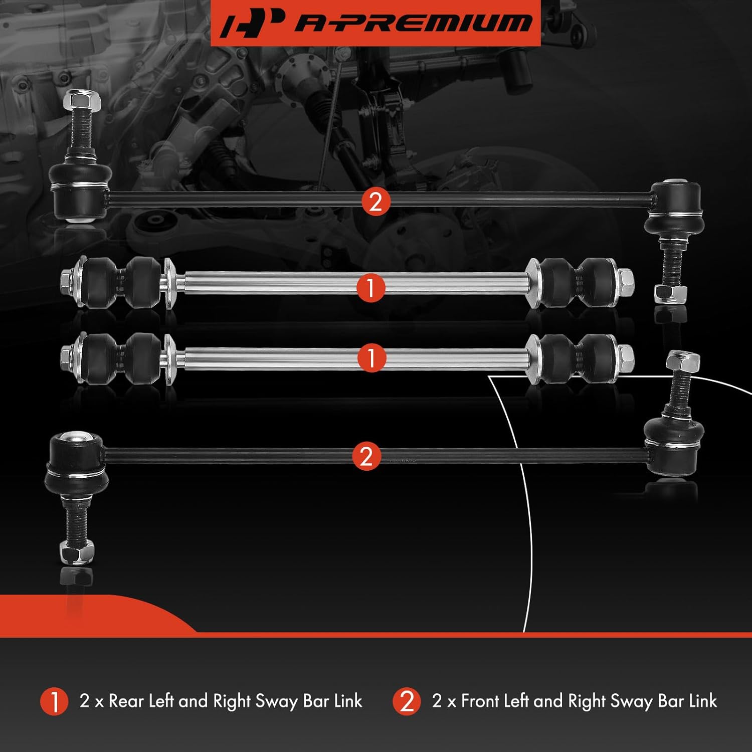A-Premium Set of 4, Front & Rear Sway Bar Links Kit Stabilizer Bar Links Compatible with Chevrolet Traverse 2009-2017, GMC Acadia 2007-2016, Buick Enclave 2008-2017, Saturn Outlook 2007-2010