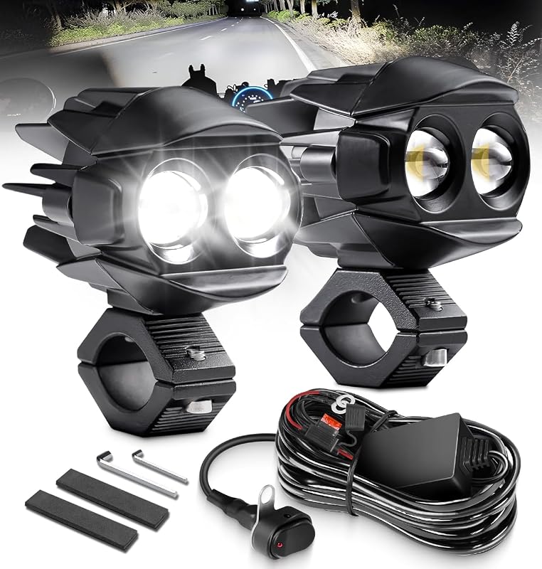 Motorcycle Fog Lights LED Kit Auxiliary Driving Lights with Switch Wiring Harness Brackets 50W Hi-Low Combo Beam for R1200GS Adventure Touring Cruiser Sport Motorcycle E-bike ATV UTV Trike