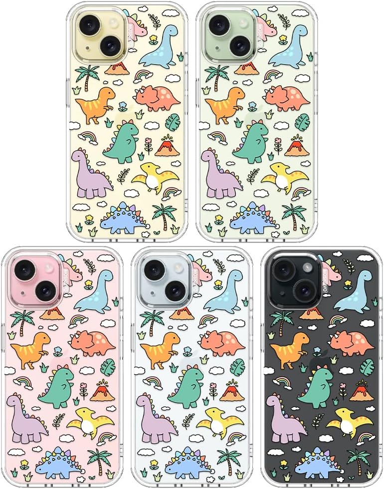 MOSNOVO Case for iPhone 15, [Buffertech 6.6ft Military-Grade Drop Protection] [Anti Peel Off Tech] Clear TPU Bumper Phone Case Cover Design - Dinosaur Land - Image 3