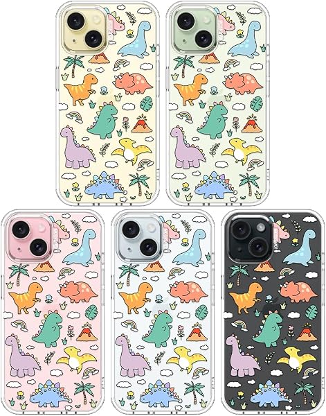 MOSNOVO Case for iPhone 15, [Buffertech 6.6ft Military-Grade Drop Protection] [Anti Peel Off Tech] Clear TPU Bumper Phone Case Cover Design - Dinosaur Land - 3