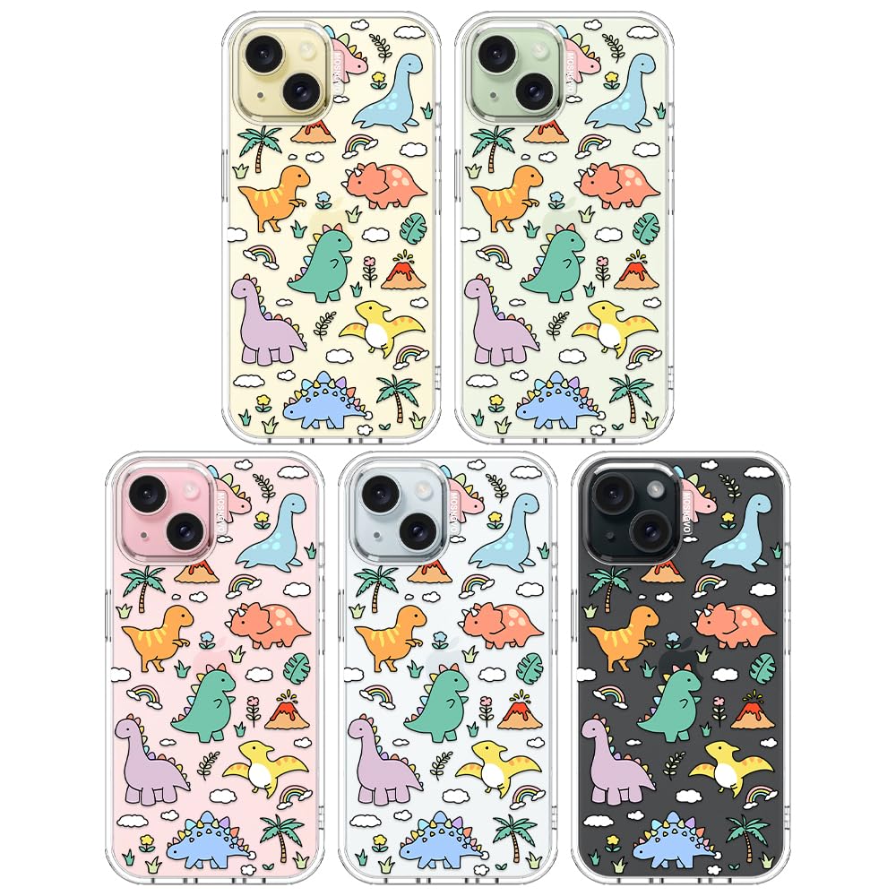 MOSNOVO Case for iPhone 15, [Buffertech 6.6ft Military-Grade Drop Protection] [Anti Peel Off Tech] Clear TPU Bumper Phone Case Cover Design - Dinosaur Land - 4