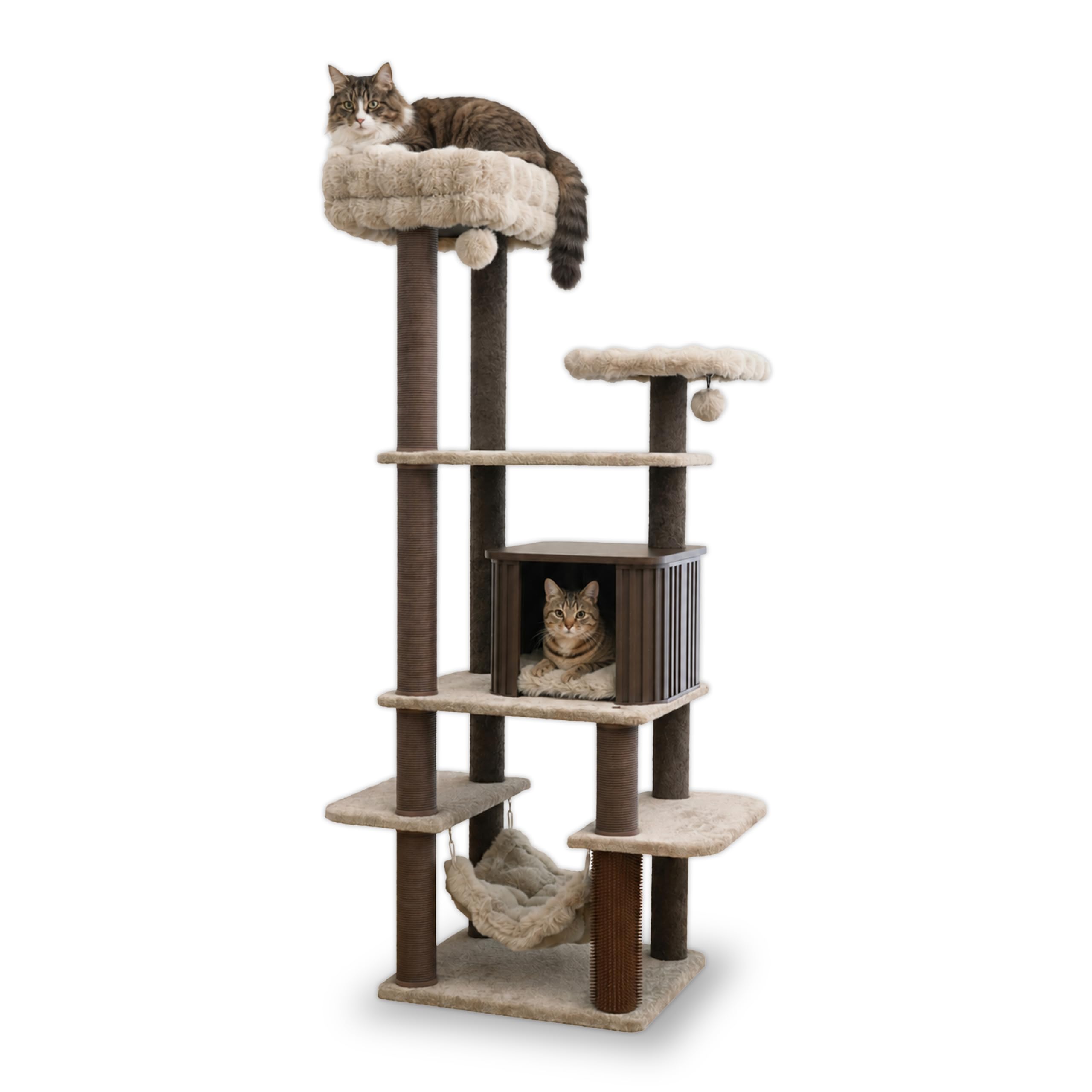 Catry 7-Level Cat Tree for Indoor Cats, Multi-Level Cat Tower with Replaceable Paper Rope Scratching Posts, Elevated Perch Bed, Cozy Condo Hideaway, Hammock, Pl