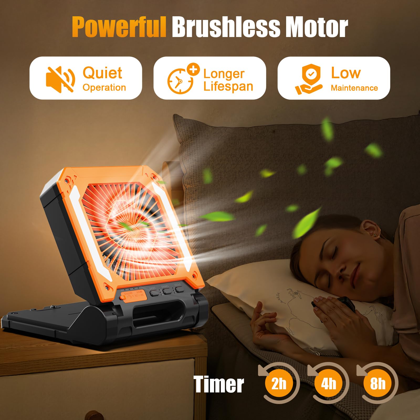 Ventilateur solaire de camping - 20 000 mAh - Rechargeable - USB - Avec lumière LED et crochet - Clip à piles - Pour extérieur, camping, panne de courant, pêche, ouragan