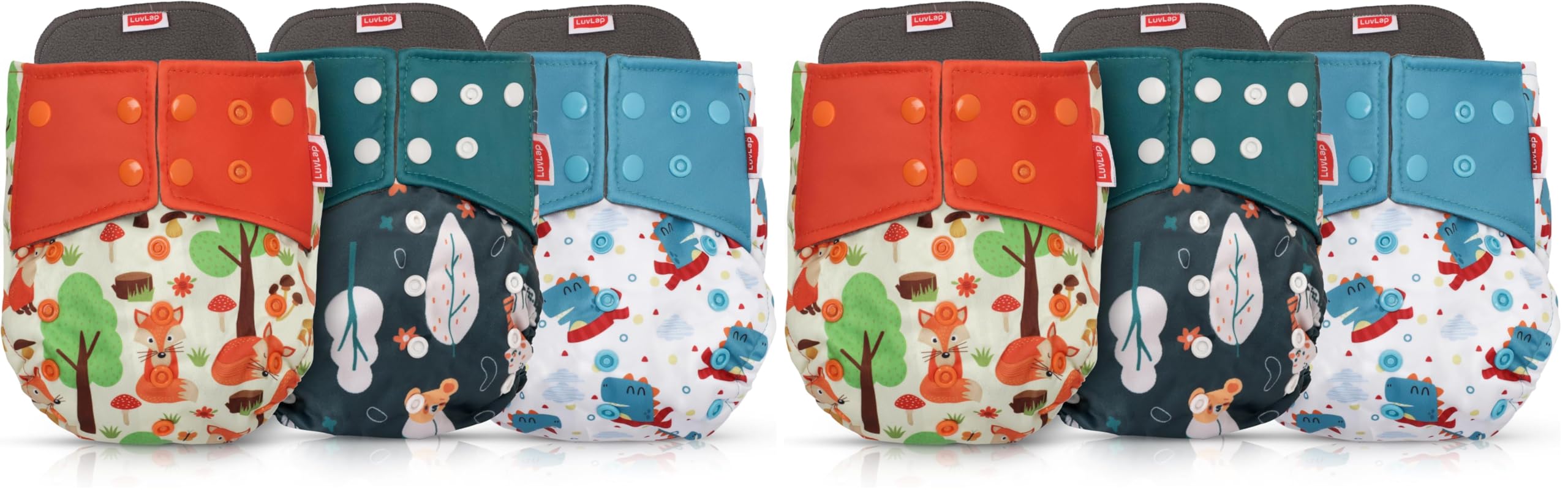 LuvLap Reusable Baby Cloth Diapers Combo Pack of 6 (3 Shell + 3 Pads) Double Leak Guard, High Absorption, Stain-Proof Comfort & Protection, 3m+, Rash Free, Adjustable Waist & Height with Snap Buttons-image-47