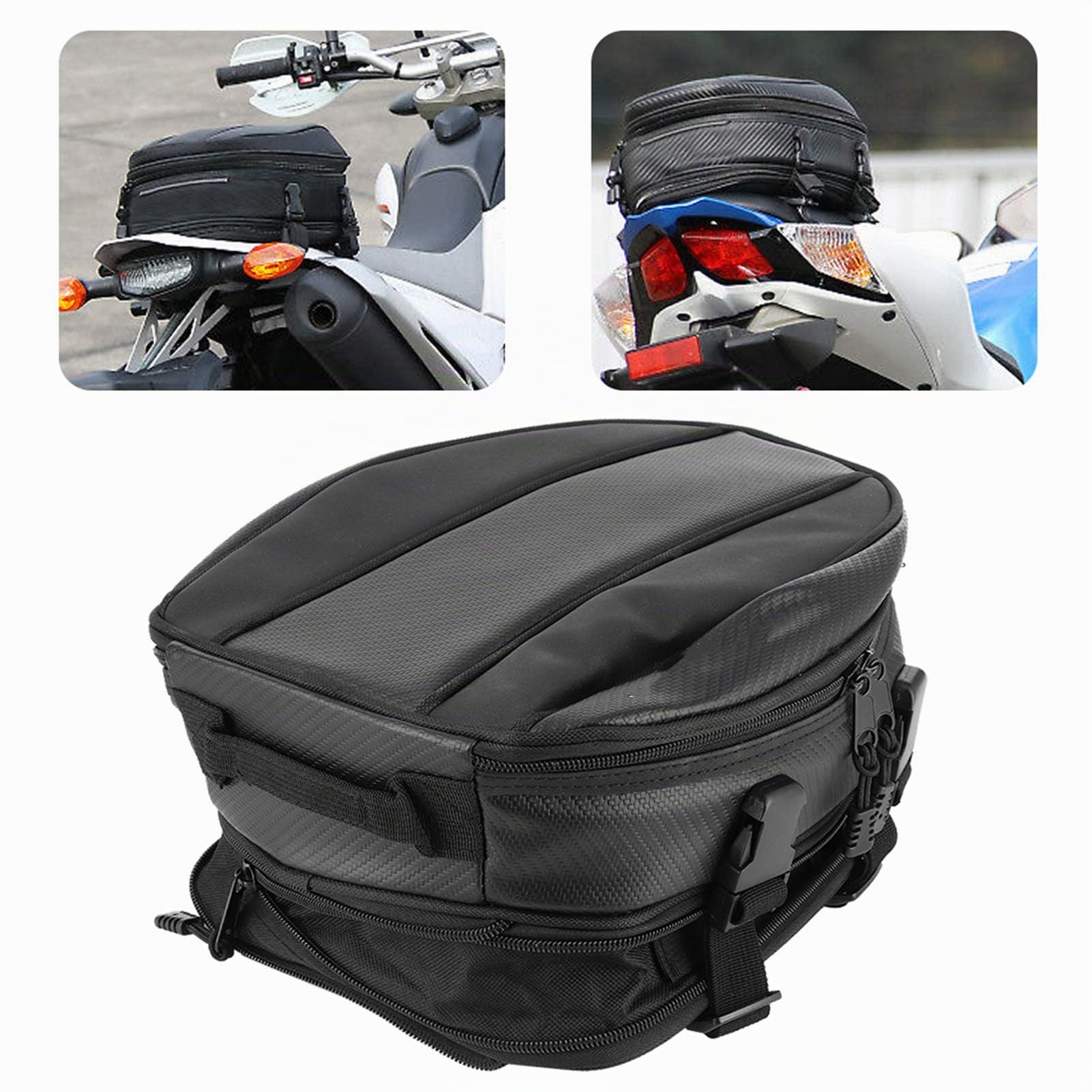 EBTOOLS Borsa da Sella Moto, 7,5L-10L Borsa Moto Posteriore Borsa Viaggio Impermeabile Borsa Sella Borse Sella per Moto Borsa per Casco da Moto,14x24x29,5 cm, Nero