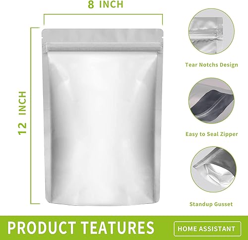 Miniatura 9 de 50 bolsas de Mylar para almacenamiento de alimentos, bolsas reutilizables de Mylar con absorbentes de oxígeno de 400 cc de grosor de 9.44 mil,