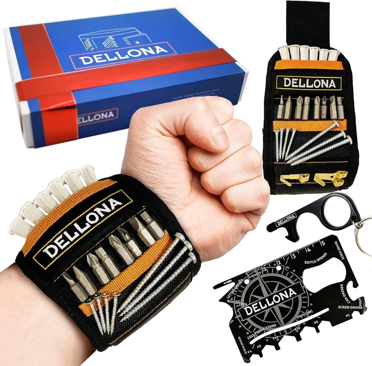Heavy Duty Magnetic Wristband Gift Set – Includes 18-in-1 Multitool Card, Safety Door Opener & Camping Sharp Card – Cool Gadgets for Men, Handymen, Husbands, and Dads – Ideal Father’s Birthday Gift