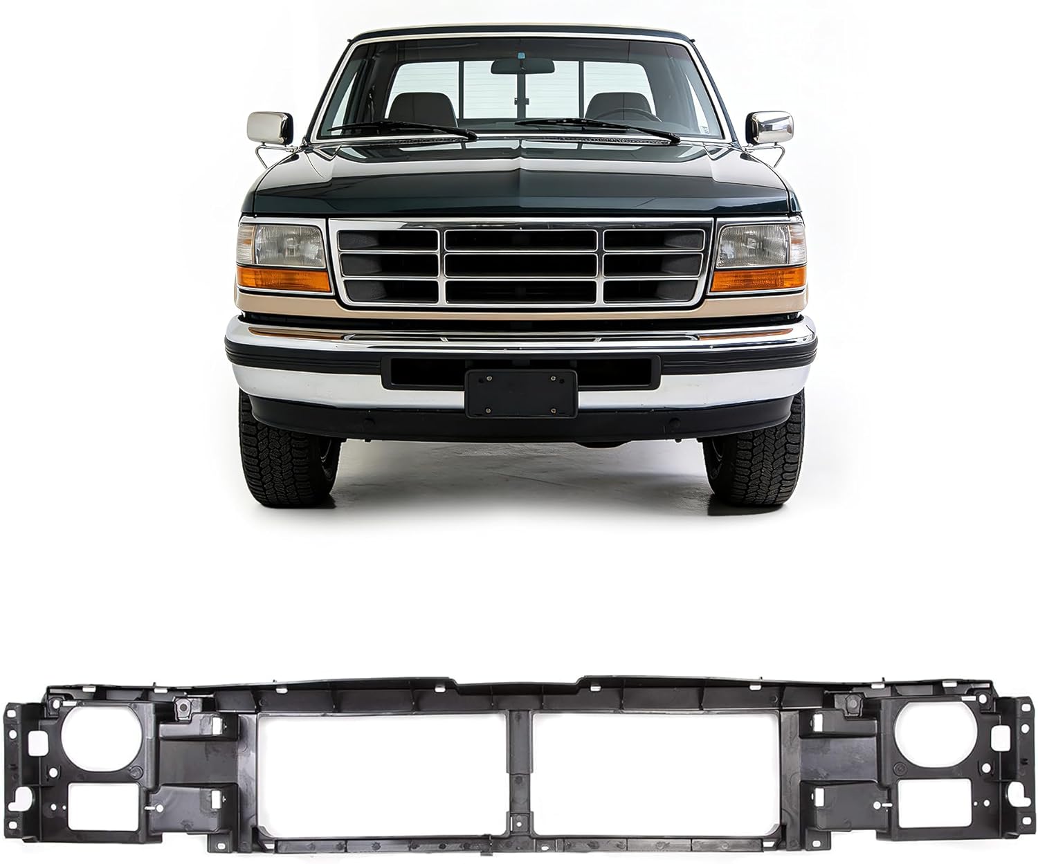 ECOTRIC Header Panel Grille Mount Panel Compatible with 1992-1997 Ford F-150 F-250 Bronco Replacement for FO1220113, F6TZ8A284AC